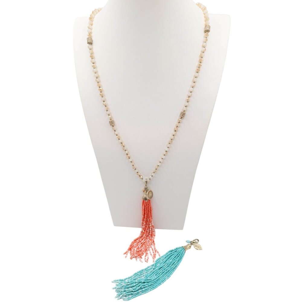 PREMIER DESIGNS Sway Crystal Beaded Long Necklace w/ Interchangeable Tassels